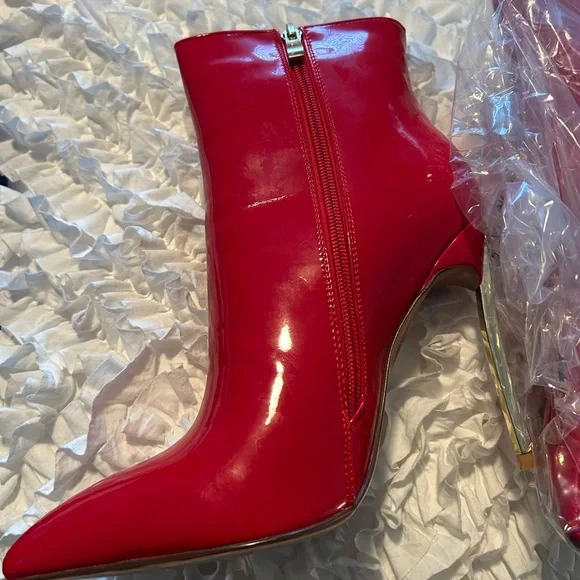 London Rag • Vibrant Red Patent Leather Heeled Boots • EU 39, 8-8.5 - Picture 7 of 8